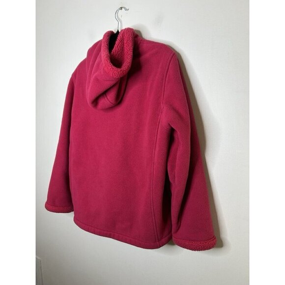 Lands End Fleece Lined Toogle Jacket Zipper Hood Pink Winter Size Medium - Picture 9 of 11